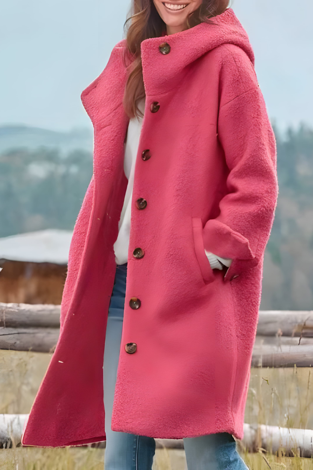 Aemie Stilvolle lange Winterjacke - Rosa