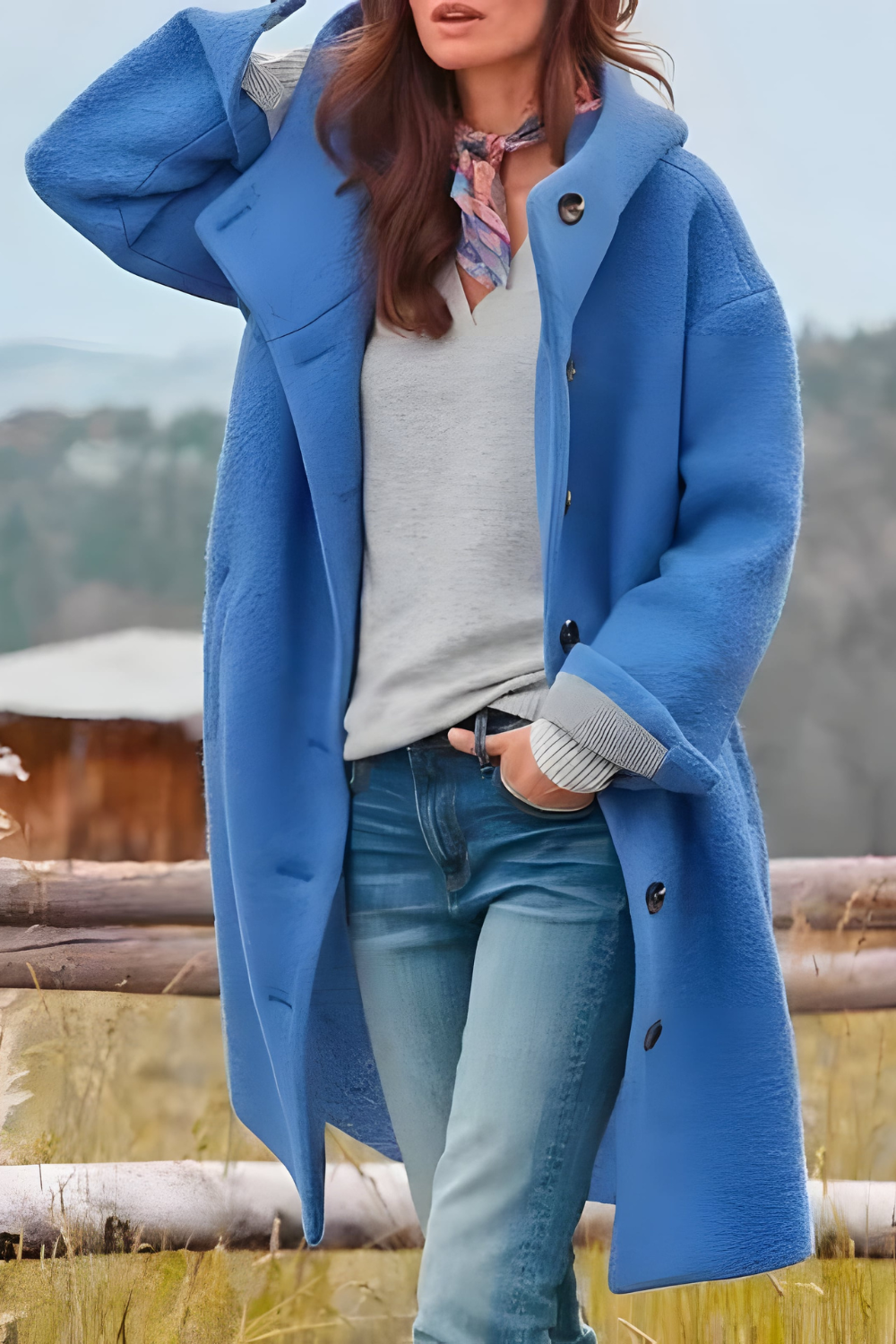 Aemie Stilvolle lange Winterjacke - Blau
